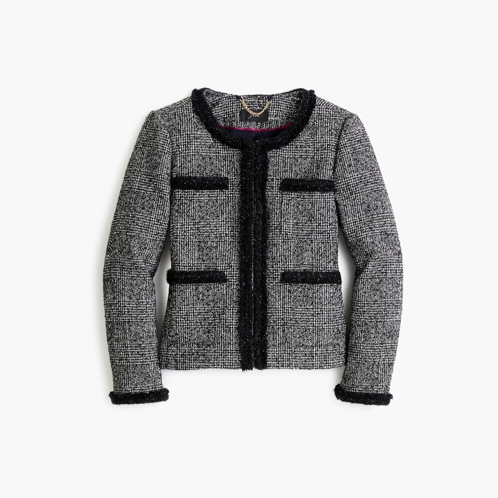 J.Crew Glen Plaid Lady Jacket With Braided Trim